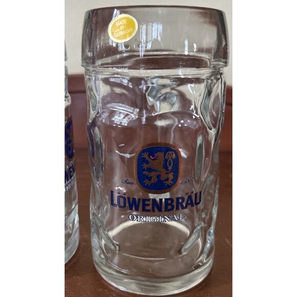 2 New LOWENBRAU ORIGINAL DIMPLED GLASS BEER STEIN (6.5”) Germany 0.5L - Picture 3 of 7